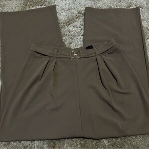 H&M Brown High-Waist Wide-Leg Trousers with Buckle Detail